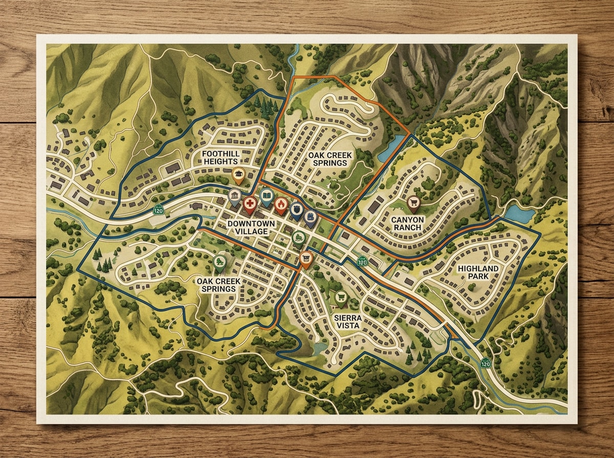 Map graphic showing Los Gatos neighborhoods and ZIP codes served for central air conditioning installation