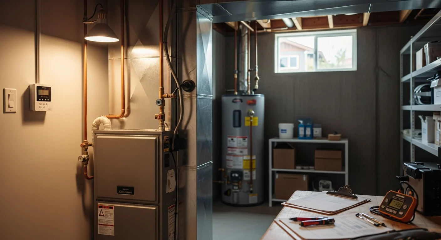 Furnace installation in a residential home basement