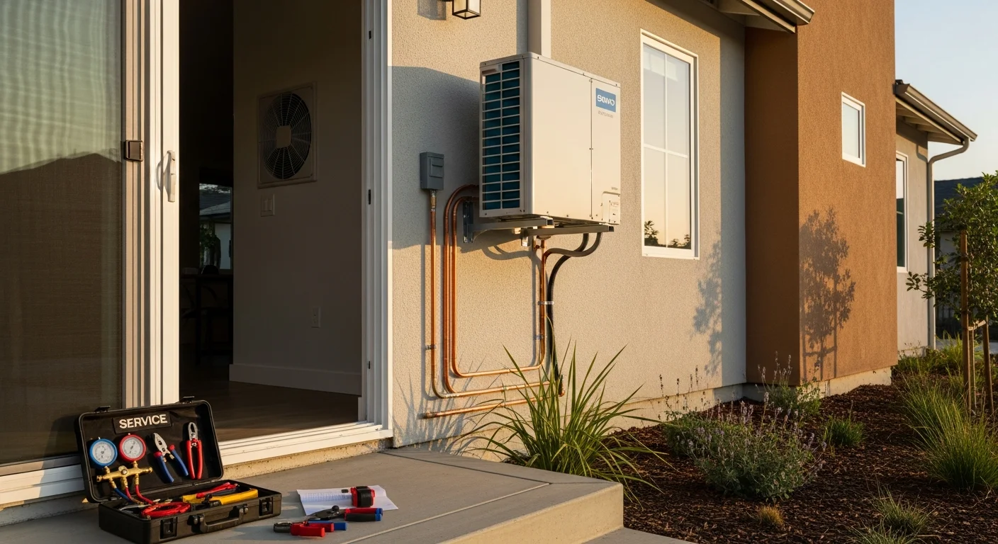 HVAC technician installing a heat pump system in a Santa Clara home