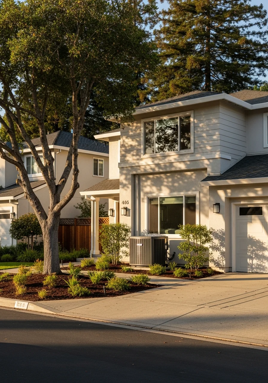 Cupertino home exterior with quality finishes and established trees.